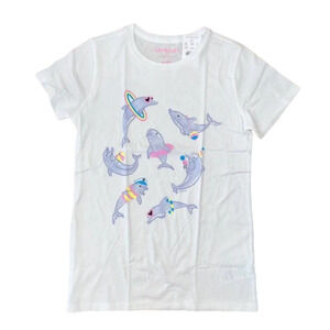 NWT J. Crew Girls' White W/Dolphins Graphic Tee - SIZE XXS